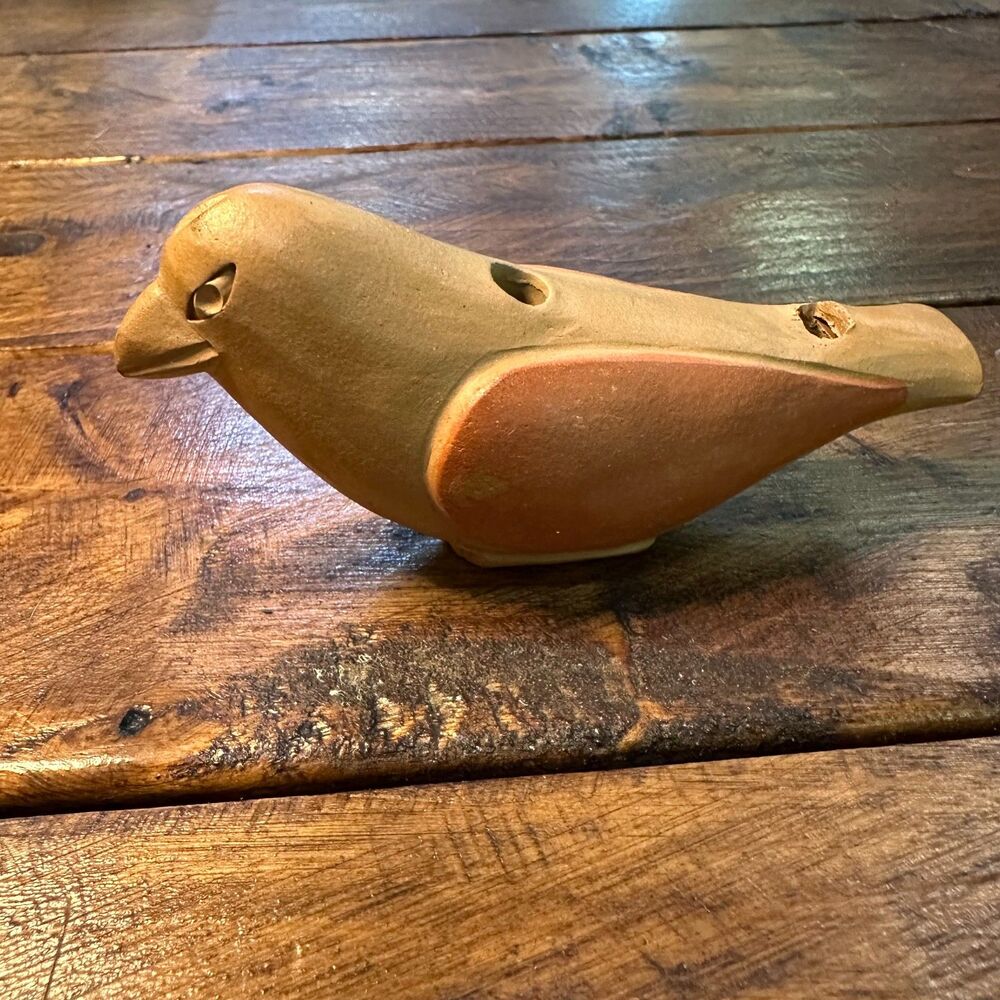 Vintage Terra Cotta Bird Whistle Ocarina | Rustic Folk Art Pottery